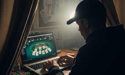 crie uma imagem real para meu artigo com esse titulo: O Fenômeno das Bets: Entre a Ilusão de Controle e os Riscos Reais (alguem jogando cassino online escondido por exemplo)